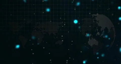 Animation of world map with glowing blue dots and grid pattern in digital style Stock Footage 305862574