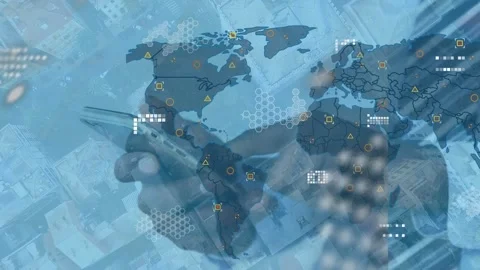Animation of world map, icons and globe ... | Stock Video | Pond5