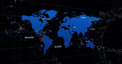 Animation of world map with network of connections and data processing Stock Footage 329127220