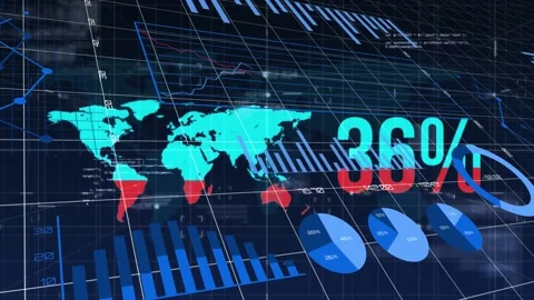 Animation of world map over data process... | Stock Video | Pond5