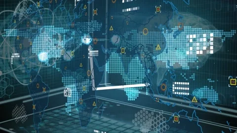 Animation of world map over data process... | Stock Video | Pond5