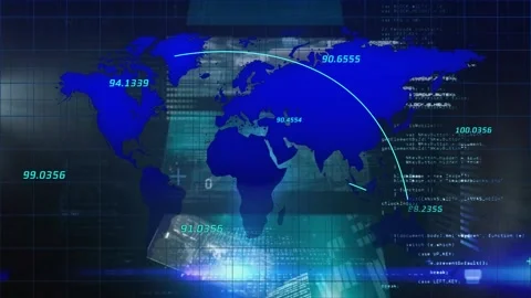 Animation of world map over data process... | Stock Video | Pond5