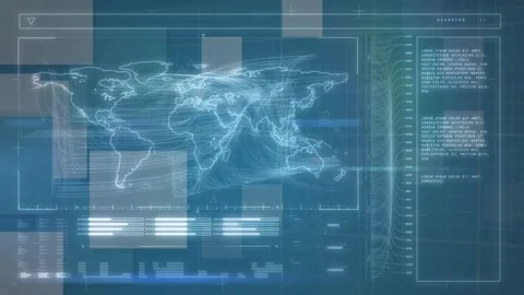 Animation of world map over data process... | Stock Video | Pond5