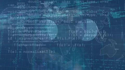 Animation of world map over data process... | Stock Video | Pond5