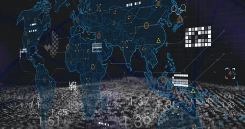 Animation of world map over digital wave... | Stock Video | Pond5