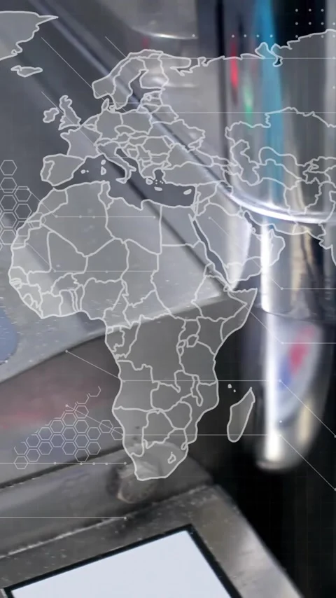 Animation of world map over hand pushing buttons Stock Footage 342812776