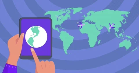 Animation of world map over hands using ... | Stock Video | Pond5