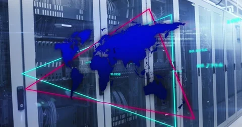 Animation of world map over neon triangu... | Stock Video | Pond5