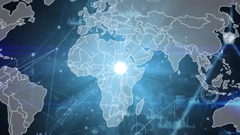 Animation of world map over network of c... | Stock Video | Pond5