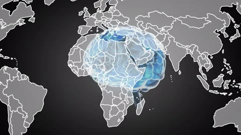 Animation of world map over rotating brain on black background Stock Footage 329508731