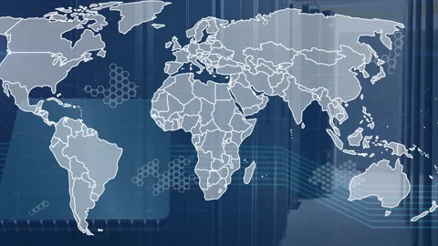 Animation of world map over server room | Stock Video | Pond5