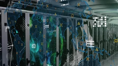Animation of world map over server room Vídeos de archivo 329295196