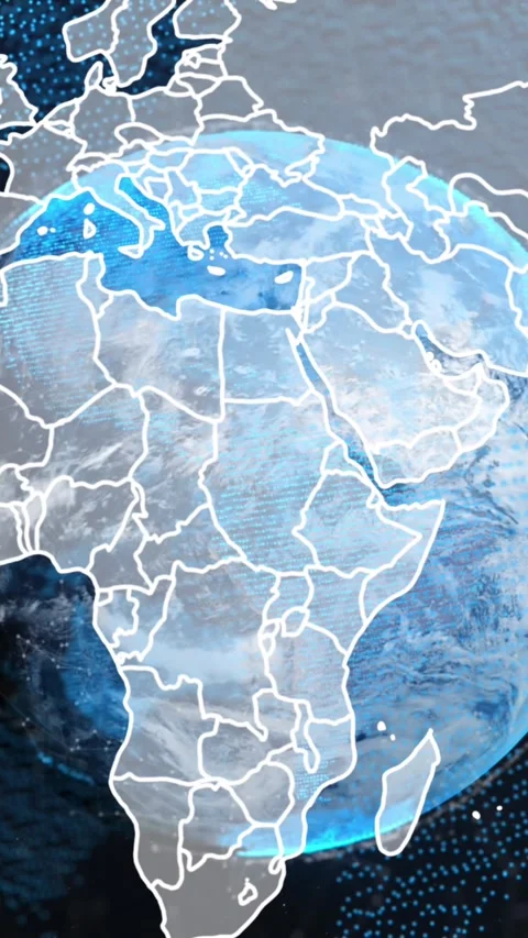 Animation of world map over spinning globe and network of connections on blue Stock Footage 344636316
