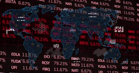 Animation of world map over stock market... | Stock Video | Pond5