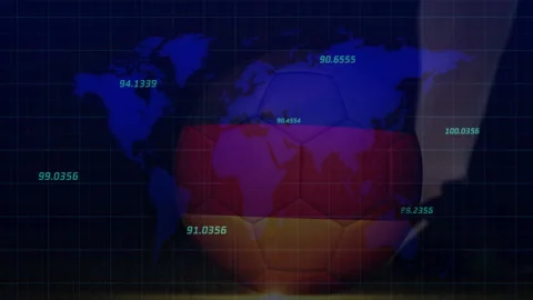 Animation of world map overlaying numerical data on colorful geometric pattern Stock Footage 305288573