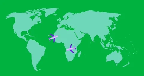 Animation of world map with plane icons on transparent background 動画素材 318201636