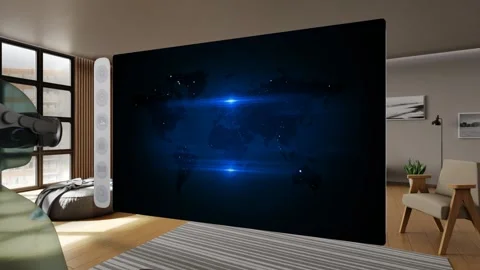 Animation of the world map on the screen in the room Video stock 301554457