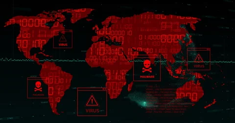 Animation of world map with virus warnings over digital code background Stock Footage 305058747