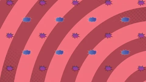 Animation of wow and pow texts in bubble speech over circular pattern against Stock Footage 239789576