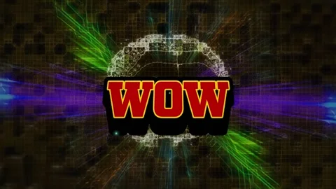 Animation of wow over explosion, brain and green and blue lines Stock Footage 330058186