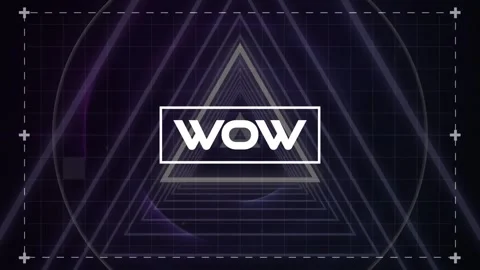 Animation of wow text banner over triangular shapes in seamless pattern against Stock Footage 240175110