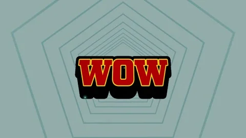 Animation of wow text banner over pentagon shapes in seamless pattern against Stock Footage 246808141