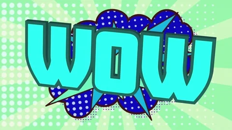 Animation of wow text over a retro speech bubble against dots row pattern on Stock Footage 230188262
