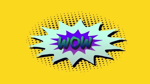 Animation of wow text over a retro speech bubble against abstract shapes on blue Stock Footage 330105774