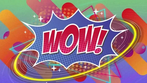 Animation of wow text on retro speech bubble and pattern Stock Footage 246533377