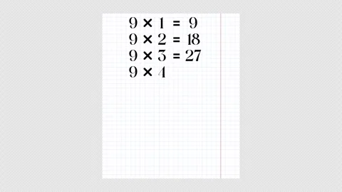 Animation of Writing the Multiplication Table of 9 on a Notebook Grid Stock Footage 303664646