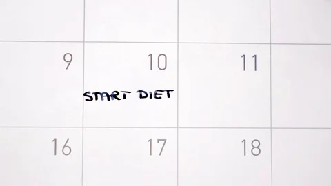 Animation writing start diet marking the day in calendar with black ink Stock Footage 90370698