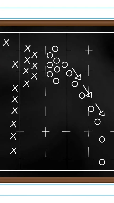 Animation of x, arrows and circles symbols on sports court over lines against Stock Footage 343503740