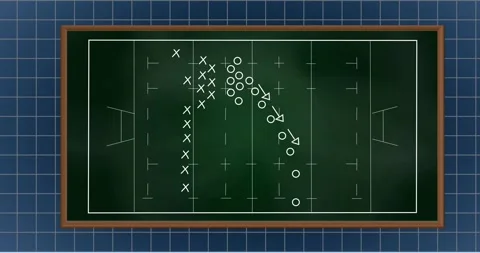 Animation of x, circles and arrow symbols on sports court against grid pattern Stock Footage 257104858