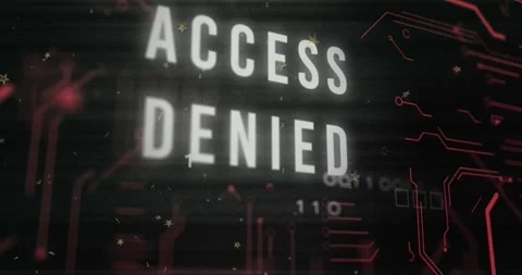 Animation of x mark on access denied text, glitch technique, circuit board Stock Footage 325774255