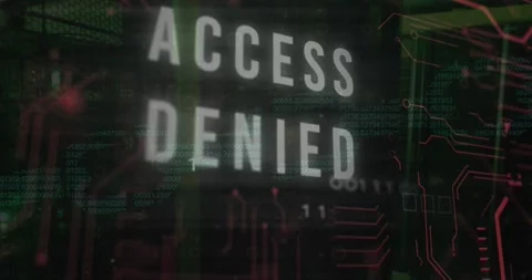 Animation of x mark on excess denied text with binary codes and computer Stock Footage 327450138