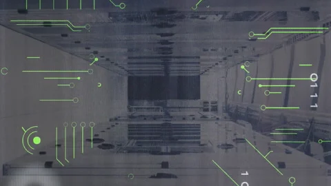 Animation of x symbol with binary codes and circuit board patterns over server Stock Footage 312875524