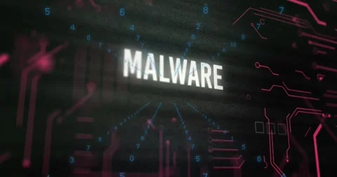 Animation of x symbol on malware text in changing numbers tunnel with circuit Stock Footage 326095811
