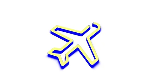 Animation of yellow airplane icon with blue shadow appearing on white backg.. Stock Footage 341228748