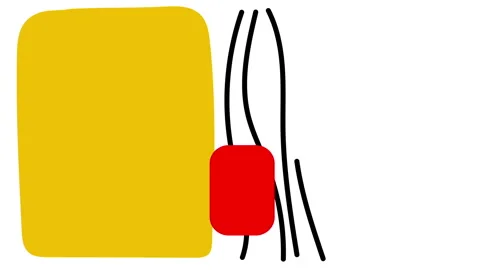 Animation of a yellow and red rectangle with  curved line in  minimal art mot Stock Footage 140044393