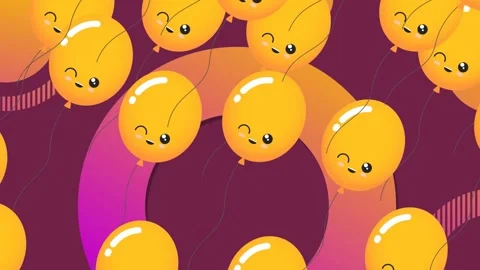 Animation of yellow balloons floating over purple background with circles Stock Footage 329967024