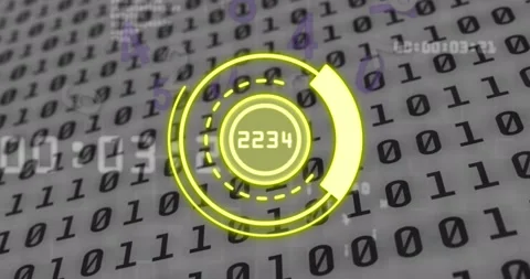 Animation of yellow circle with numbers over binary code 库存影片 202309430