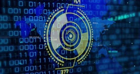 Animation of yellow circle with numbers over binary code 库存影片 202309467