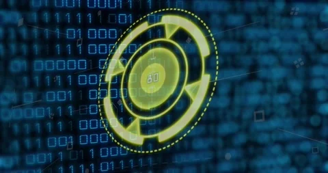 Animation of yellow circle with numbers over binary code Stock Footage 202310285