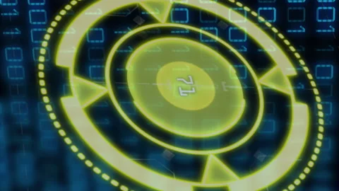 Animation of yellow circle with numbers over binary code Stock Footage 312300369