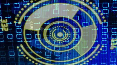 Animation of yellow circle with numbers over binary code 库存影片 312520674