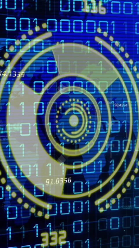 Animation of yellow circle with numbers over binary code Stock Footage 323922247