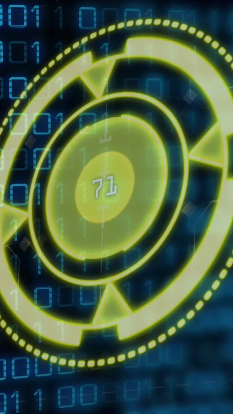 Animation of yellow circle with numbers over binary code Stock Footage 323922250