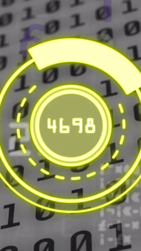 Animation of yellow circle with numbers over binary code Video stock 342676609