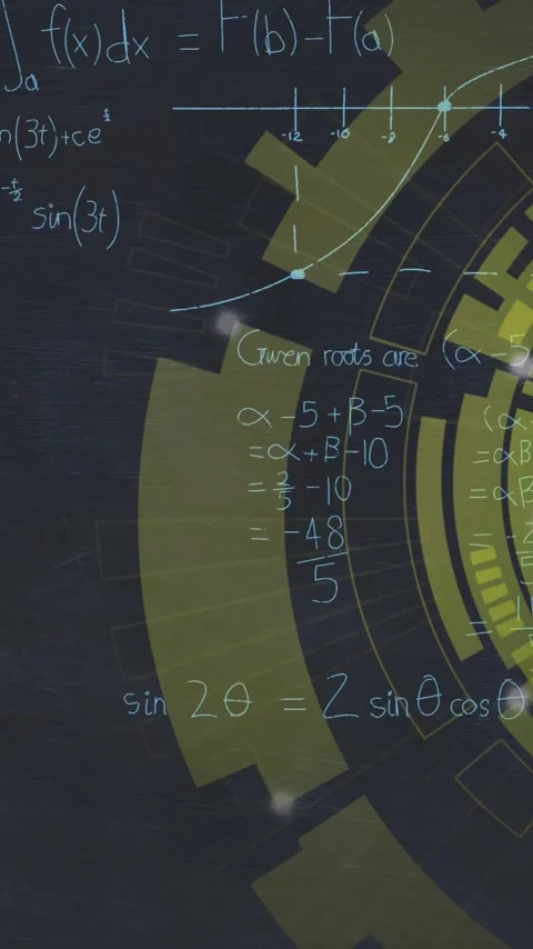 Animation of yellow circular scanner processing over mathematical equations on Stock Footage 320183709