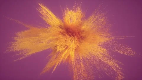 Animation of yellow color particles explosion. Slow motion movement. Stock Footage 112285264